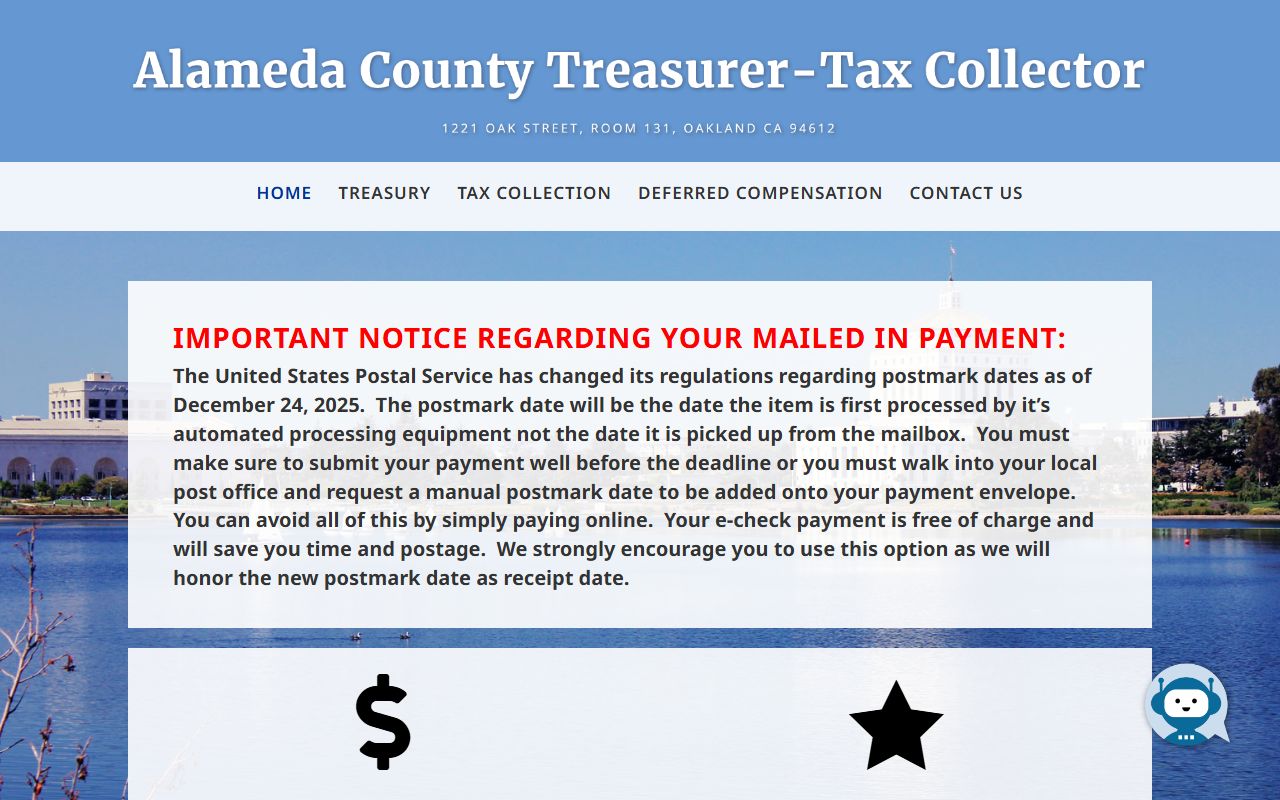 Alameda County Tax Collector website interface