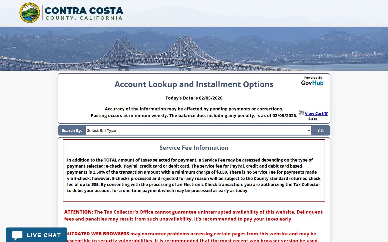 Contra Costa County tax lookup portal interface