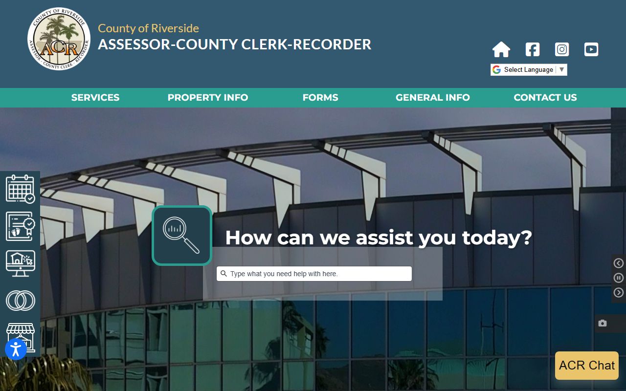 Riverside County Assessor office website homepage