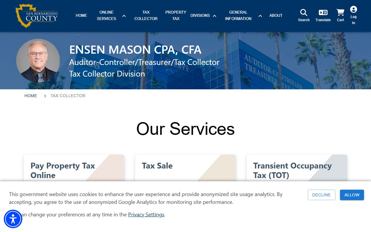 San Bernardino County Tax Collector website portal