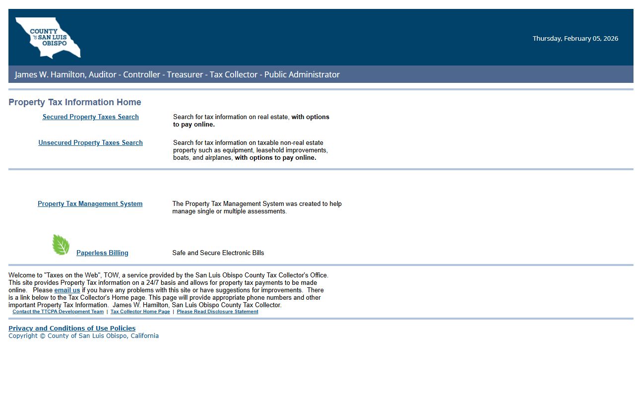 San Luis Obispo County tax portal website