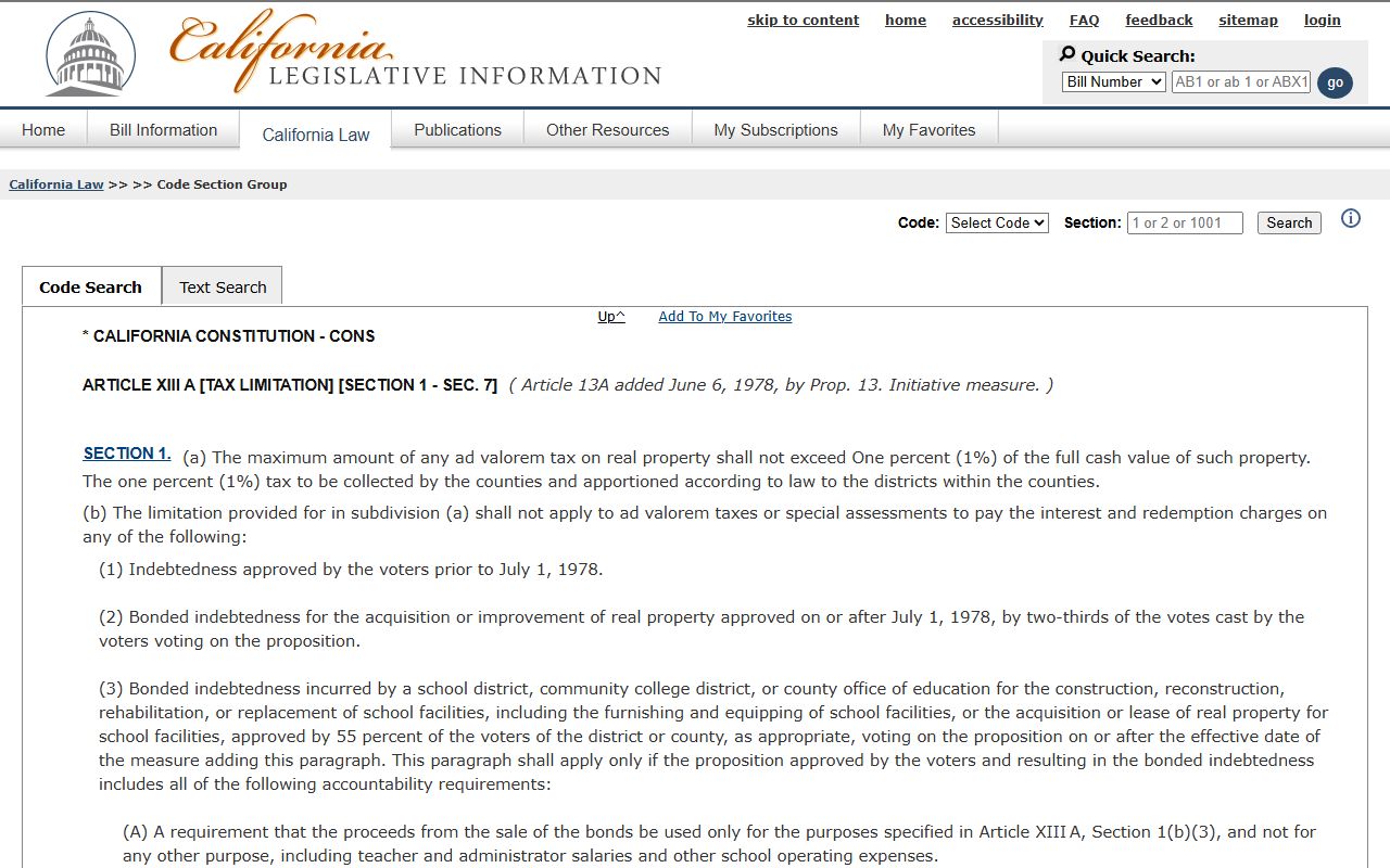 California Constitution Article XIII A Proposition 13 text