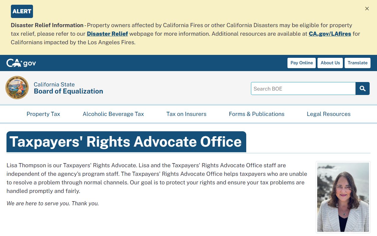 California Board of Equalization Taxpayers Rights Advocate Office page